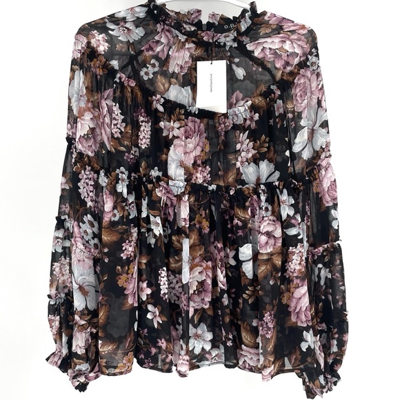 O.P.T Tops - O.P.T NWT FLORAL HIGH NECK BLOUSE TOP EXTRA SMALL SMALL ANTHROPOLOGIE